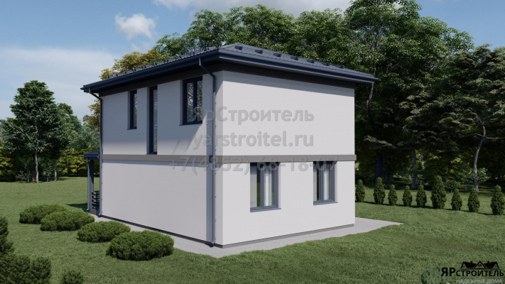 Проект 2-этажного дома из газобетона "Скопье" в комплектации "Коробка дома" с крыльцом, террасой, 2-мя санузлами и 5-ю спальнями