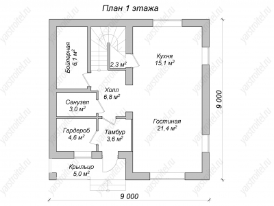 Проект 2-этажного дома из арболита "Париж" в комплектации "Под косметический ремонт" с крыльцом, 2-мя санузлами и 3-мя спальнями