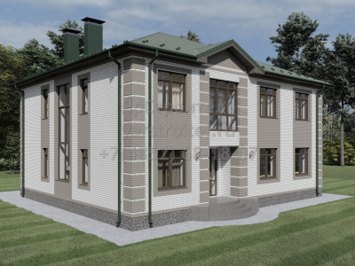 Проект 2-этажного дома из газобетона "Монако" в комплектации "Коробка дома" с крыльцом, балконом, 4-мя санузлами и 6-ю спальнями